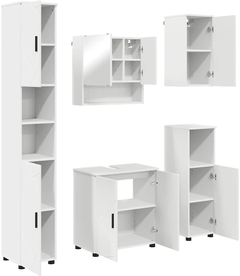 Vonios baldų rinkinys 5 vnt. Balta 61 x 35 x 64 cm
