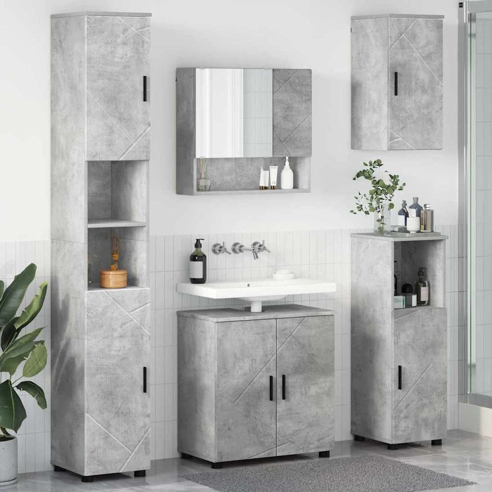 Vonios baldų rinkinys 5 vnt. Betono pilka 61 x 35 x 64 cm