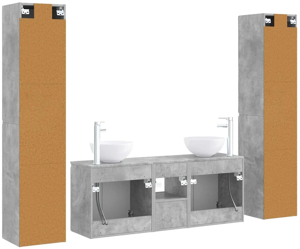 Vonios baldų rinkinys 5 vnt. Betono pilka 33 x 34,5 x 160 cm