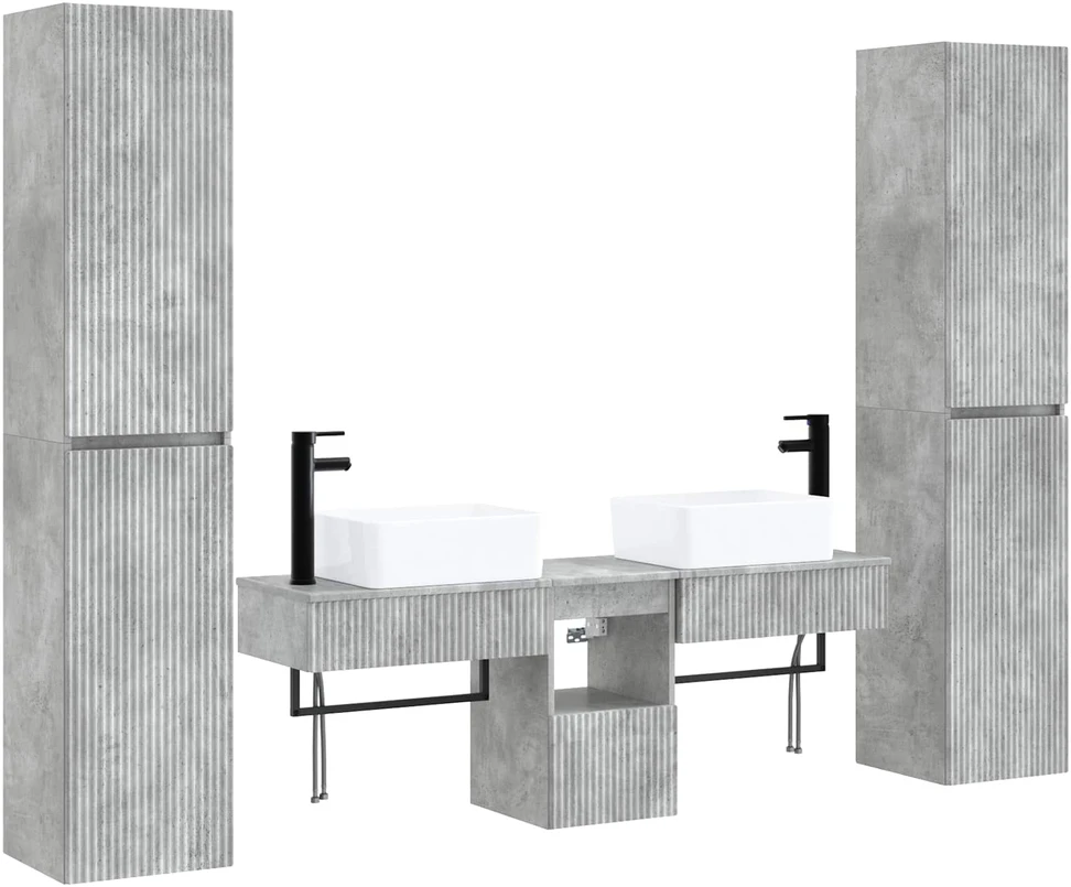 Vonios baldų rinkinys 5 vnt. Betono pilka 33 x 34,5 x 160 cm