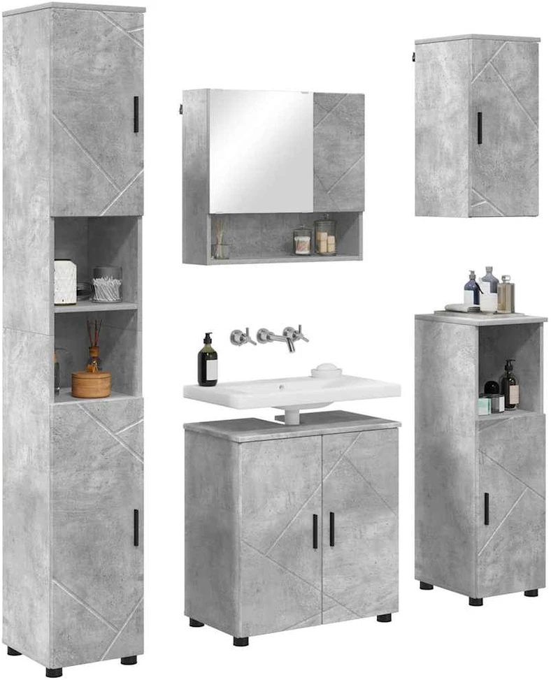 Vonios baldų rinkinys 5 vnt. Betono pilka 61 x 35 x 64 cm
