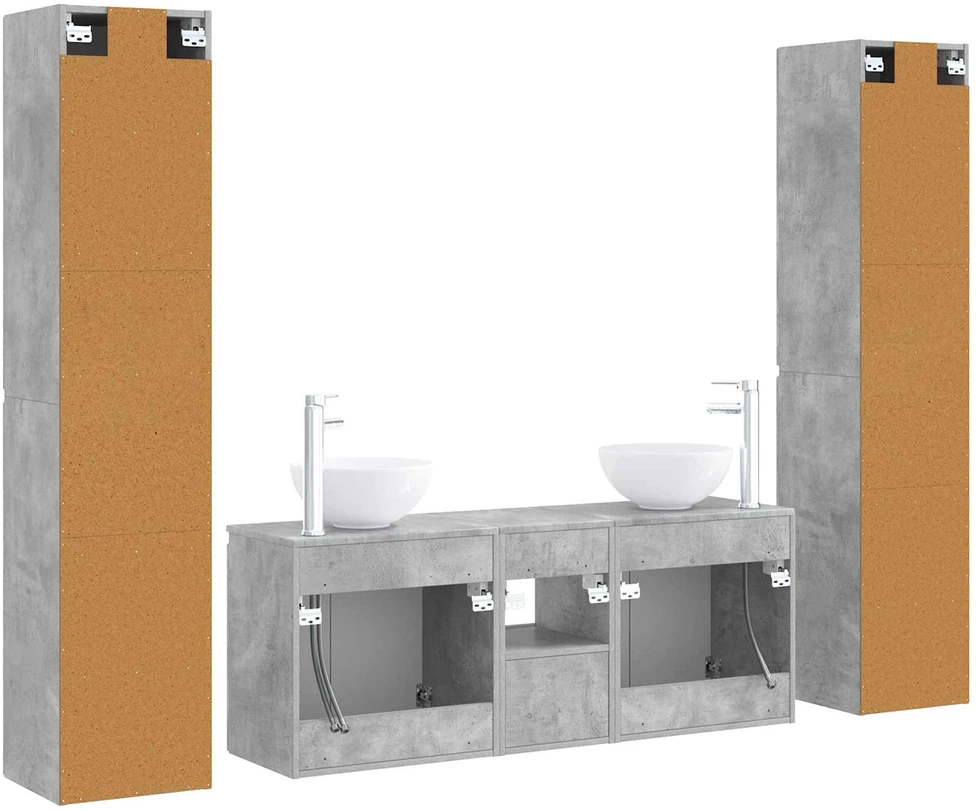 Vonios baldų rinkinys 5 vnt. Betono pilka 33 x 34,5 x 160 cm