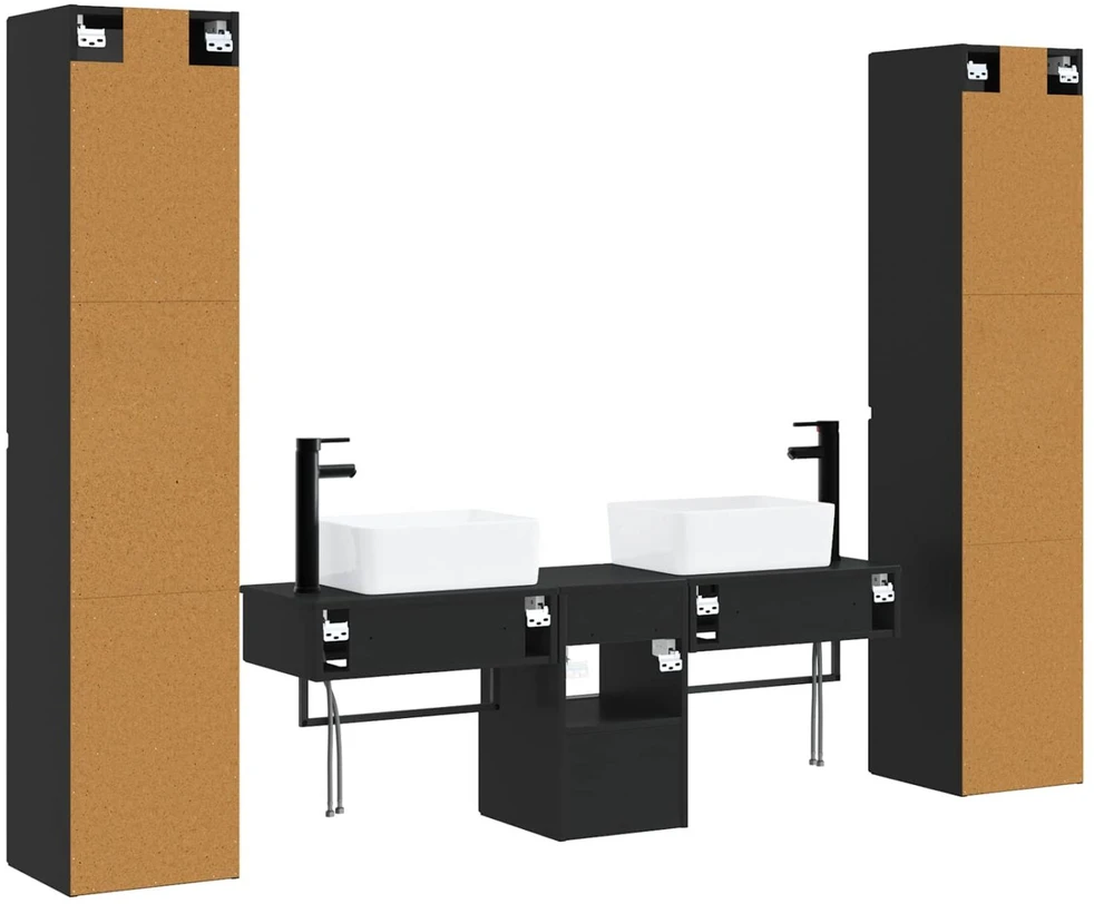 Vonios baldų rinkinys 5 vnt. Juoda 33 x 34,5 x 160 cm
