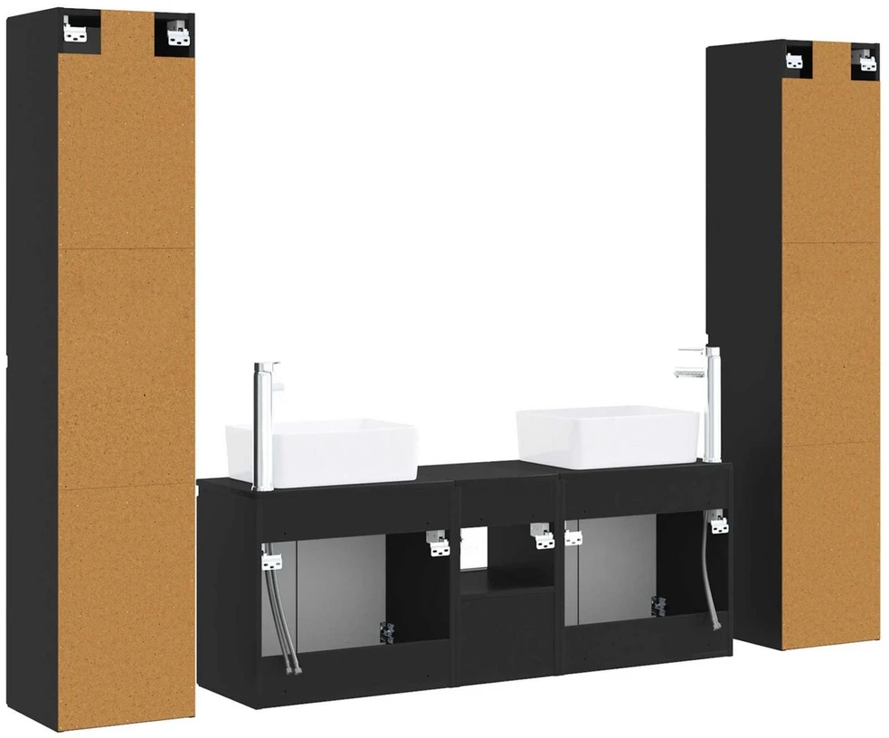 Vonios baldų rinkinys 5 vnt. Juoda 33 x 34,5 x 160 cm