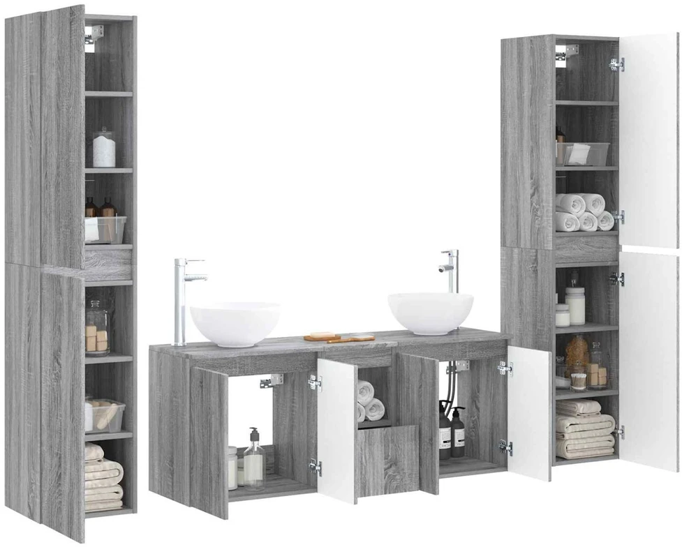 Vonios baldų rinkinys 5 vnt. Pilka Sonoma 33 x 34,5 x 160 cm