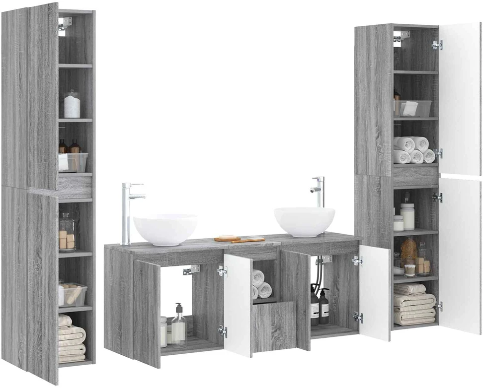 Vonios baldų rinkinys 5 vnt. Pilka Sonoma 33 x 34,5 x 160 cm