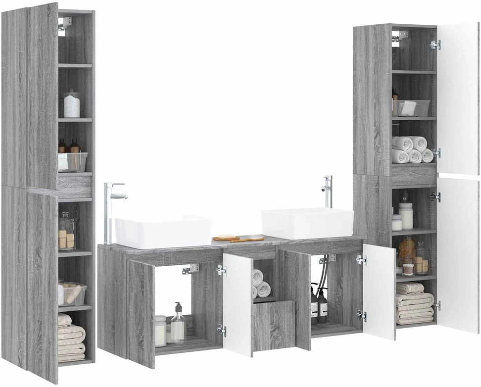 Vonios baldų rinkinys 5 vnt. Pilka Sonoma 33 x 34,5 x 160 cm