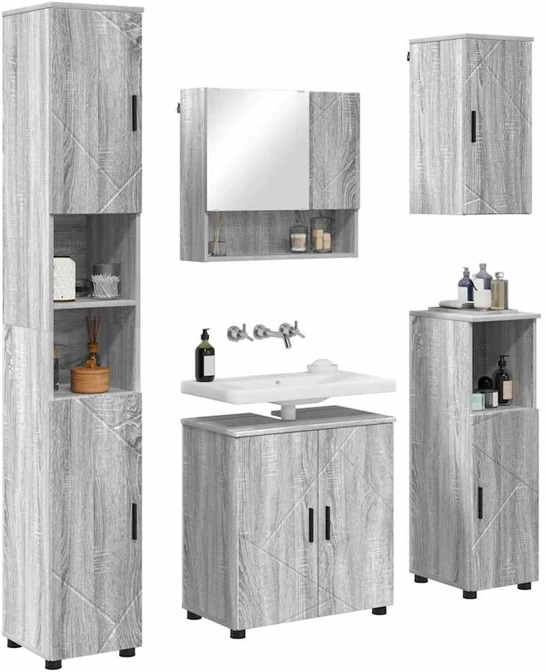 Vonios baldų rinkinys 5 vnt. Pilka Sonoma 61 x 35 x 64 cm