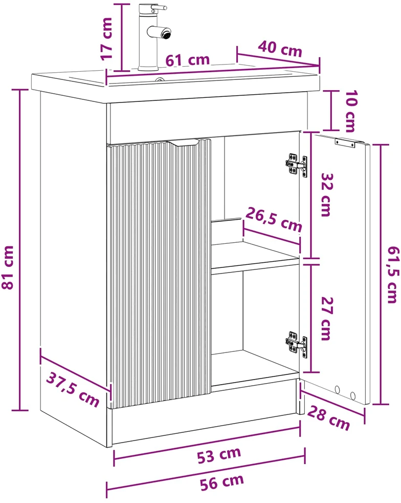 Vonios baldų rinkinys Betono pilka 56 x 37,5 x 81 cm