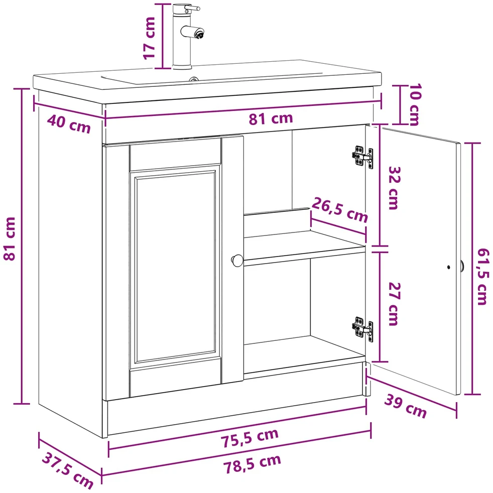 Vonios baldų rinkinys Itin blizgi balta 78,5 x 37,5 x 81 cm