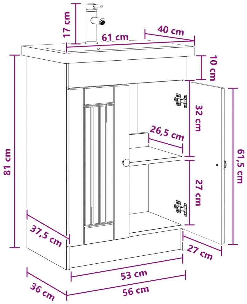 Vonios baldų rinkinys Juoda 56 x 37,5 x 81 cm Apdirbta mediena