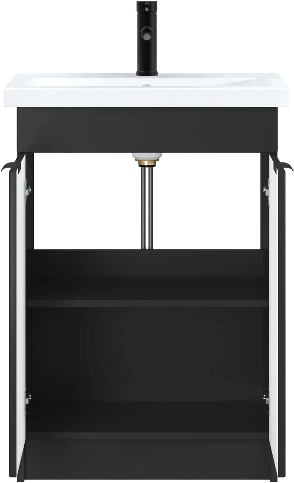 Vonios baldų rinkinys Juoda 56 x 37,5 x 81 cm Apdirbta mediena