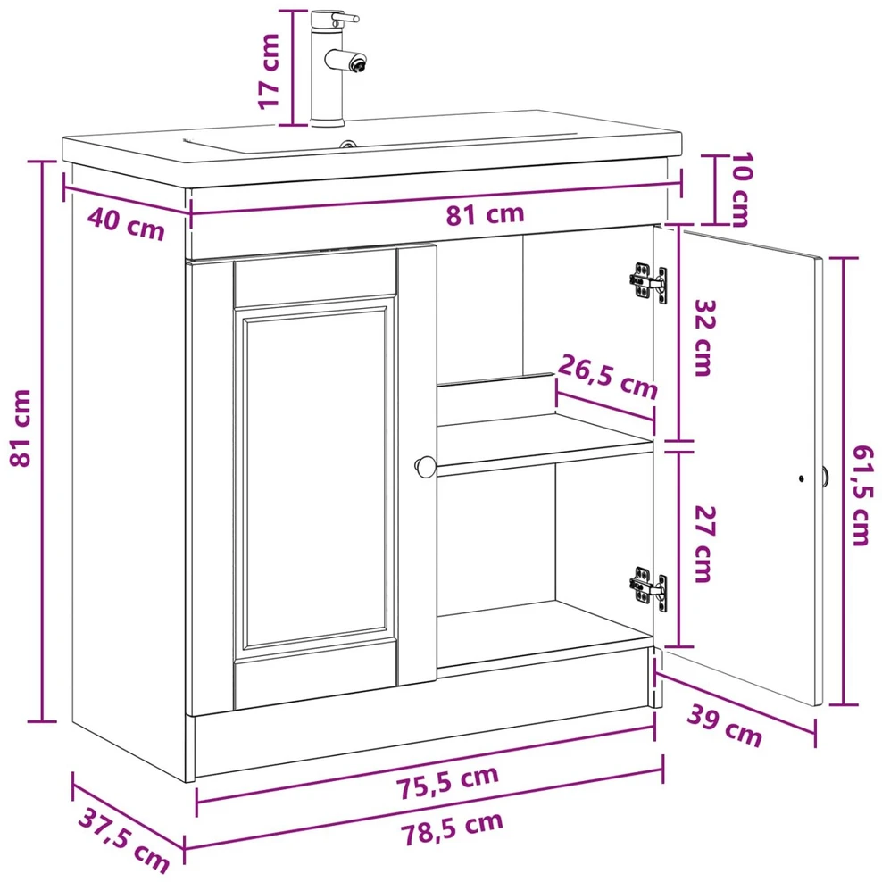 Vonios baldų rinkinys Juoda 78,5 x 37,5 x 81 cm
