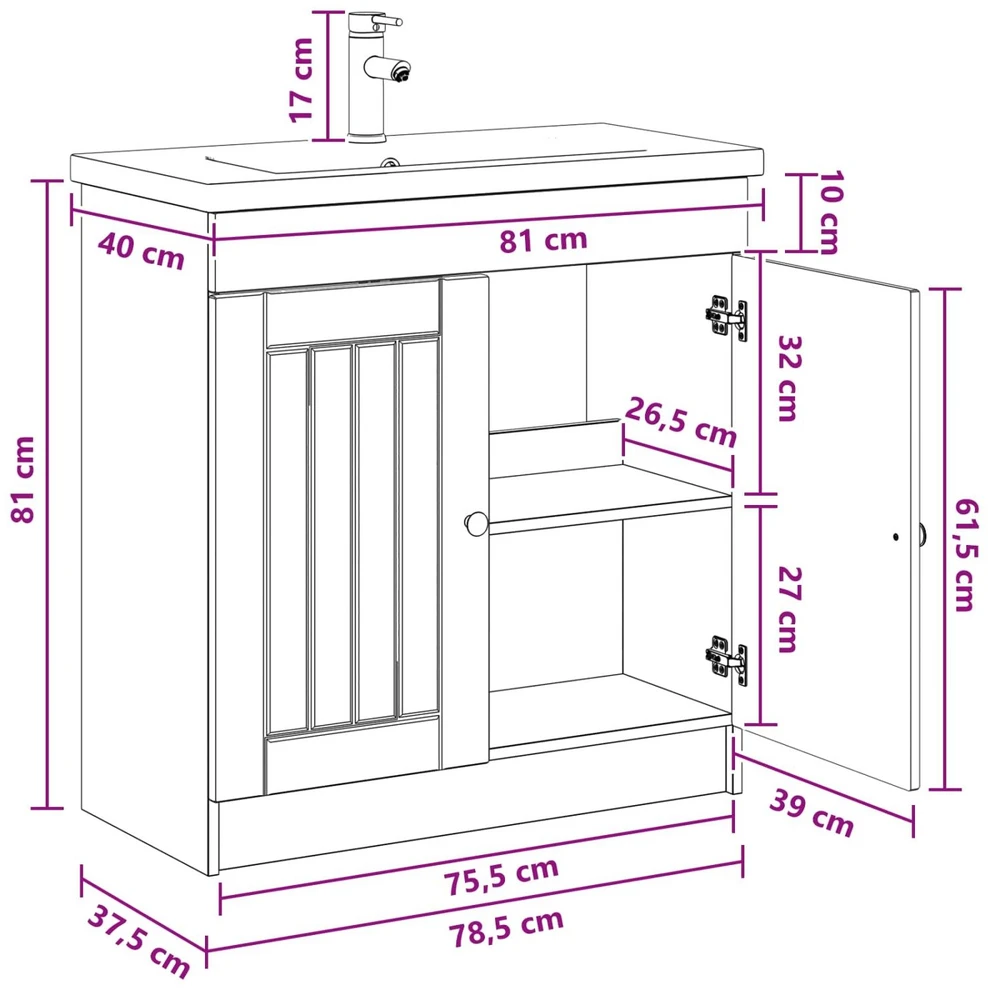 Vonios baldų rinkinys Juoda 78,5 x 37,5 x 81 cm