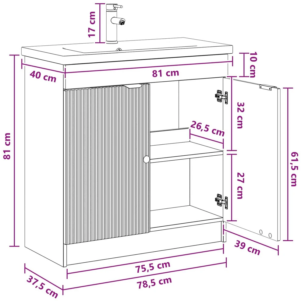 Vonios baldų rinkinys Pilka Sonoma 78,5 x 37,5 x 81 cm