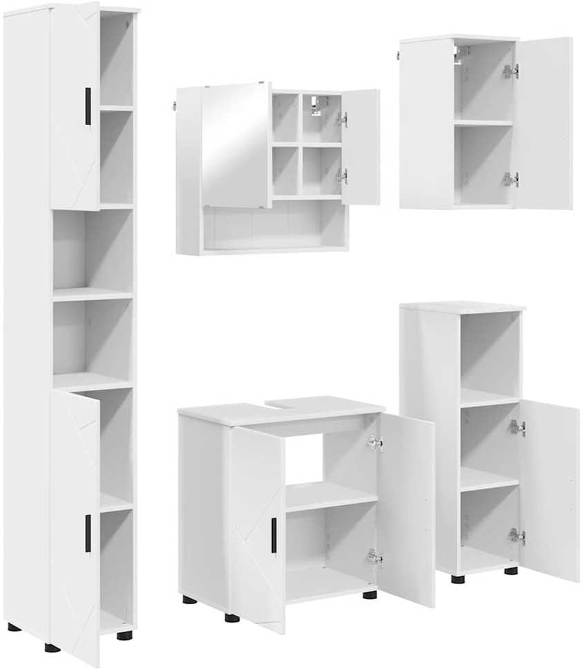Vonios baldų rinkinys 5 vnt. Balta 61 x 35 x 64 cm