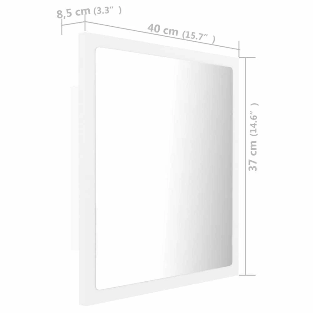 Vonios kambario LED veidrodis, baltas, 40x8,5x37cm, akrilas