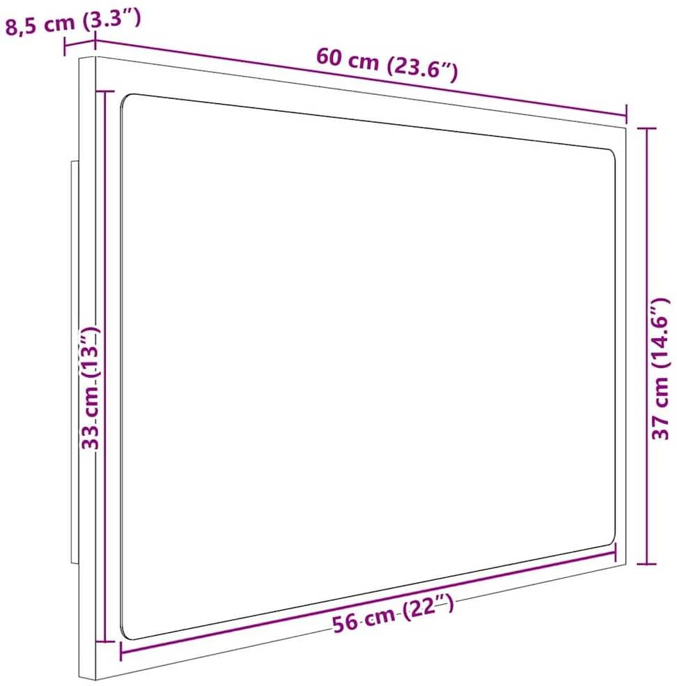 Vonios kambario LED veidrodis, baltas, 60x8,5x37cm, akrilas