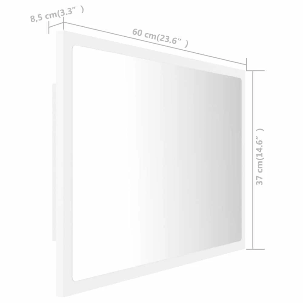 Vonios kambario LED veidrodis, baltas, 60x8,5x37cm, akrilas