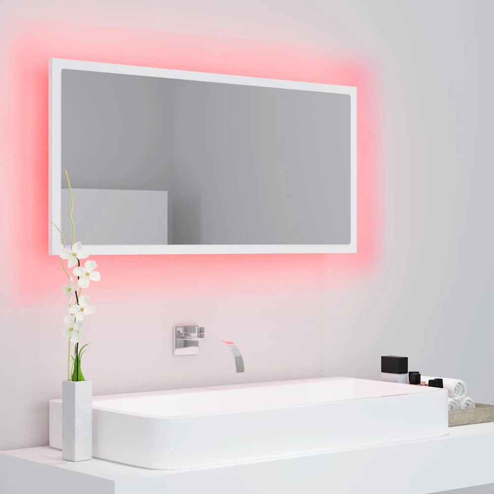 Vonios kambario LED veidrodis, baltas, 90x8,5x37cm, akrilas
