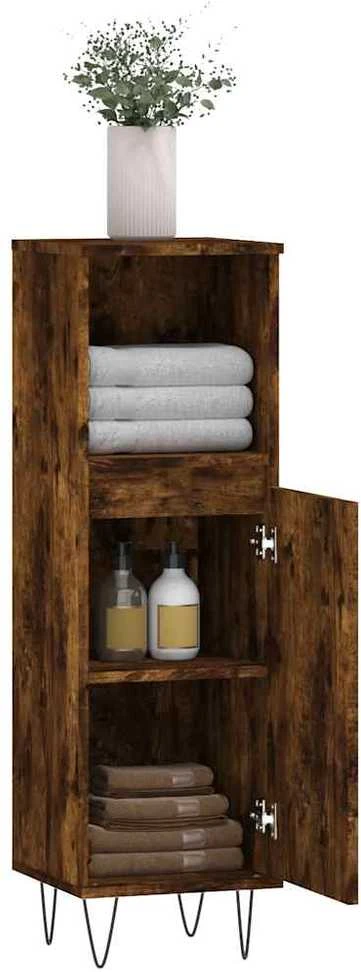 Vonios kambario spintelė, dūminio ąžuolo, 30x30x100cm, mediena