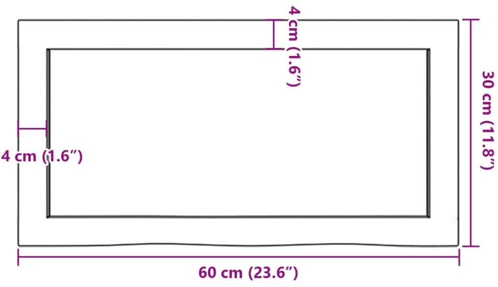 Vonios kambario stalviršis, 60x30x(2–6)cm, medienos masyvas