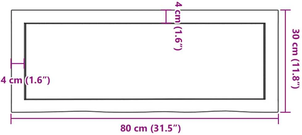 Vonios kambario stalviršis, 80x30x(2–6)cm, medienos masyvas