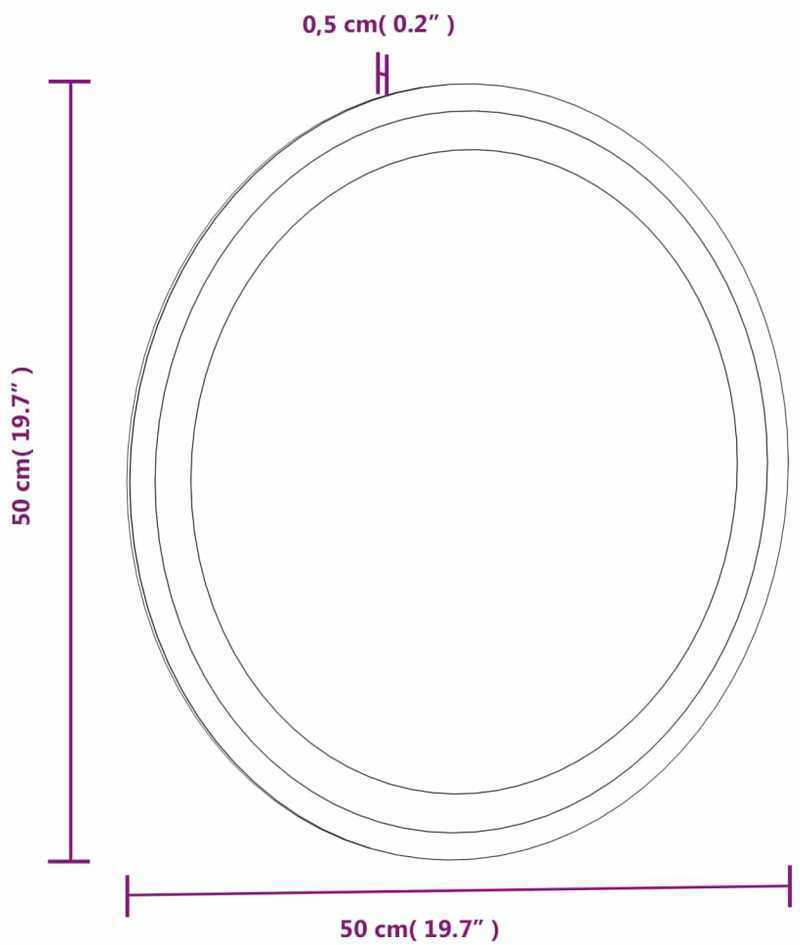 Vonios kambario veidrodis su LED, 50cm, apskritas