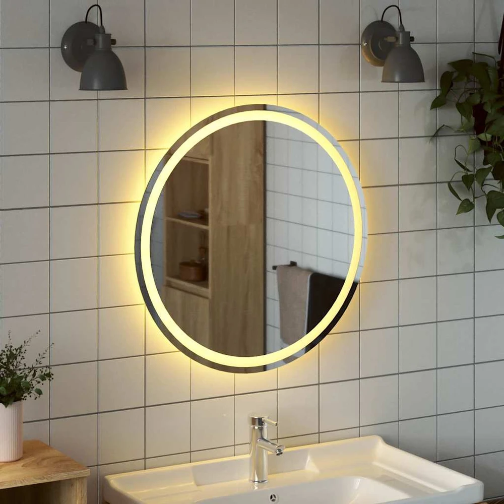 Vonios kambario veidrodis su LED, 70cm, apskritas