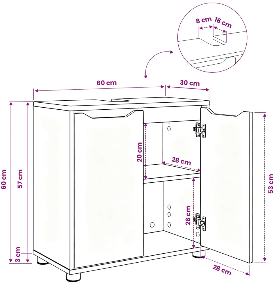 Vonios kriauklės cabinetas Balta 60 x 30 x 60 cm
