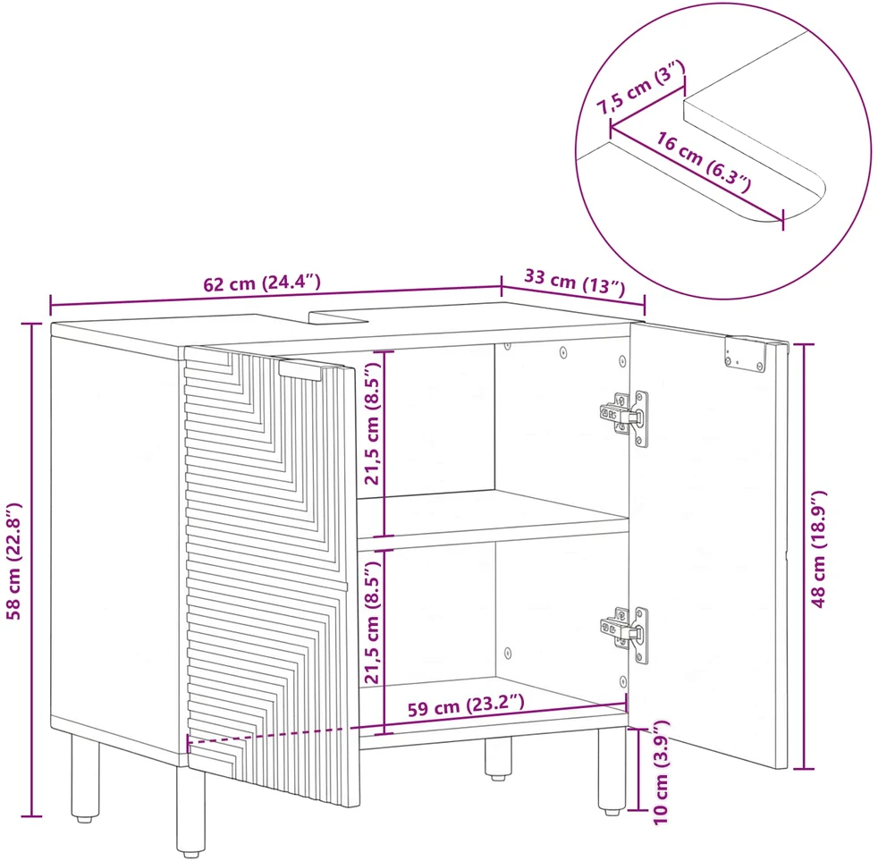 Vonios kriauklės spinta Ruda 62 x 33 x 58 cm Kietas mango medis