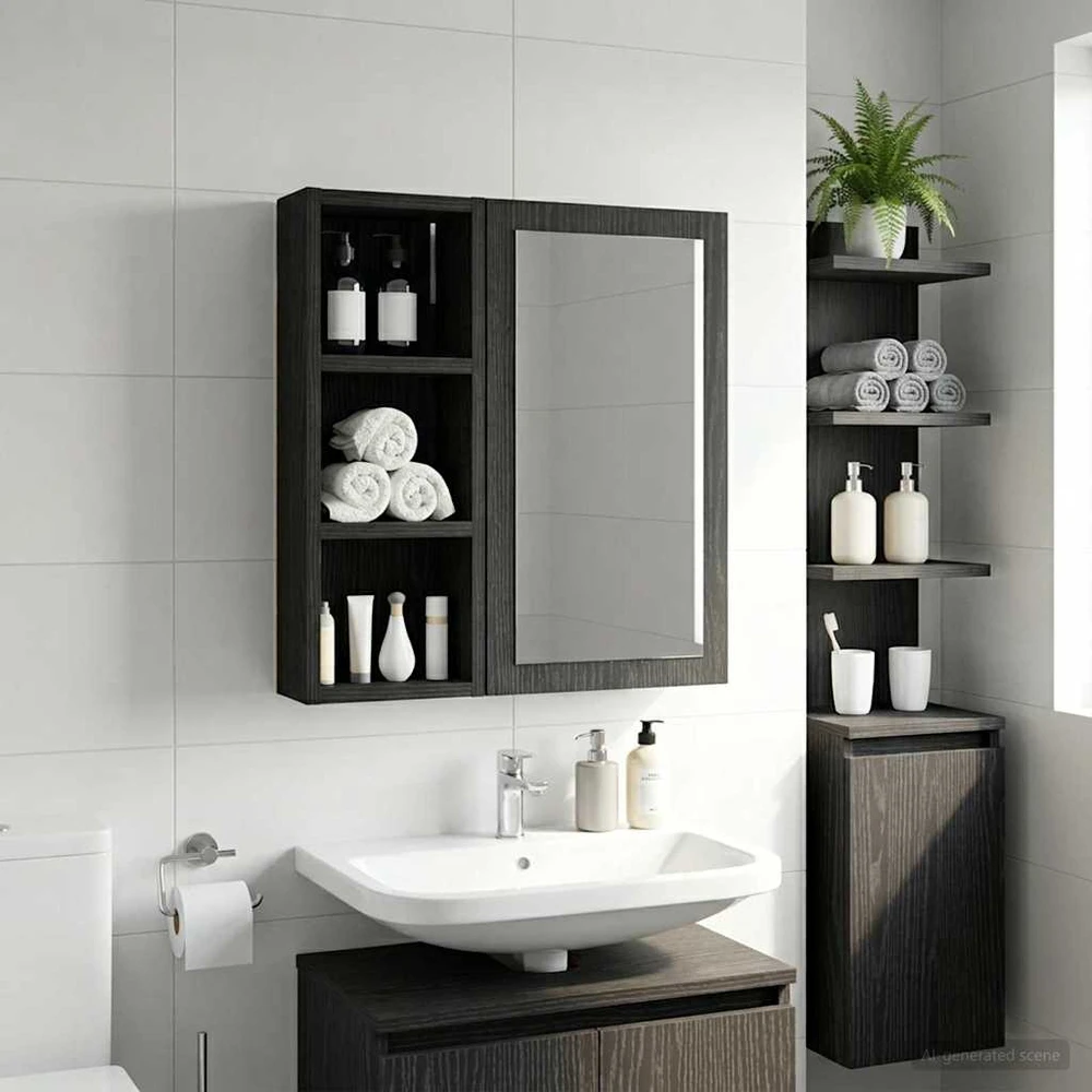 Vonios sieninė spintelė Juodas Ąžuolas 20 x 10 x 50 cm