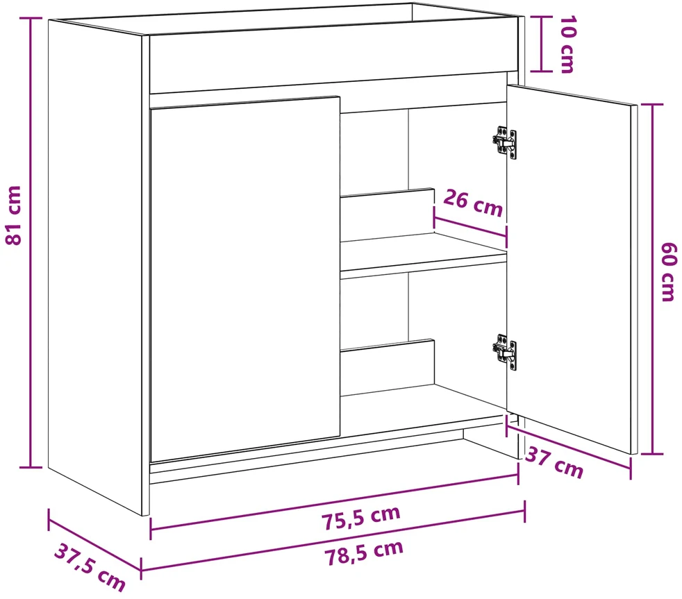Vonios spintelė po kriaukle Balta 78,5 x 37,5 x 81 cm