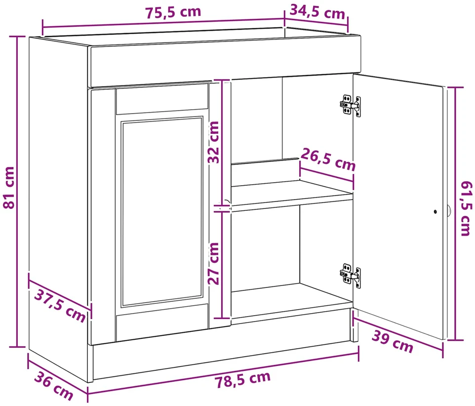 Vonios spintelė po kriaukle Betono pilka 78,5 x 37,5 x 81 cm