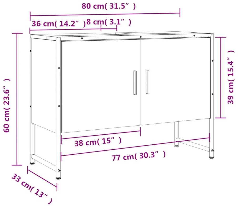 Vonios spintelė praustuvui, dūminio ąžuolo, 80x33x60cm, mediena