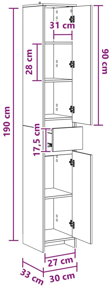 Vonios spintelė Sendintos medienos 30 x 33 x 190 cm