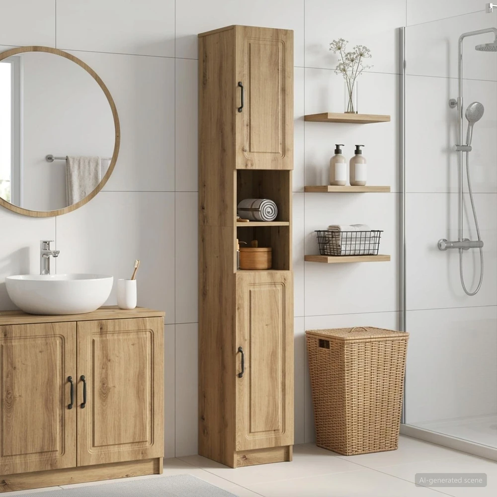 Vonios spintelė su atvira lentyna UTRECHT Artisano ąžuolo