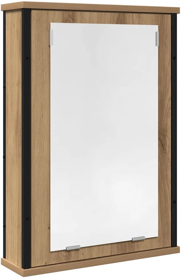 Vonios spintelė su veidrodžiu, ąžuolo spalvos, 42x12x60cm, inžinerinė mediena