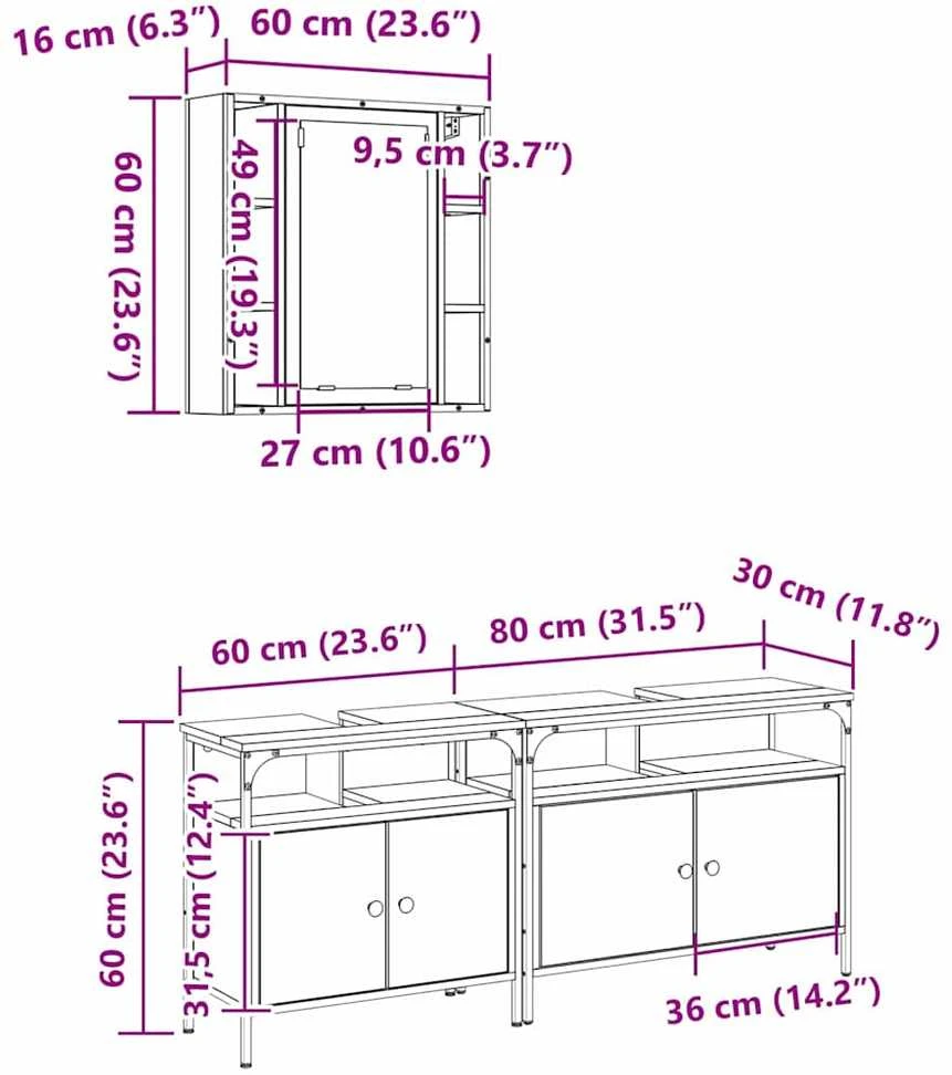 4Housedesign Vonios spintelės 3 vnt. Ruda 80 x 30 x 60 cm Apdirbta mediena