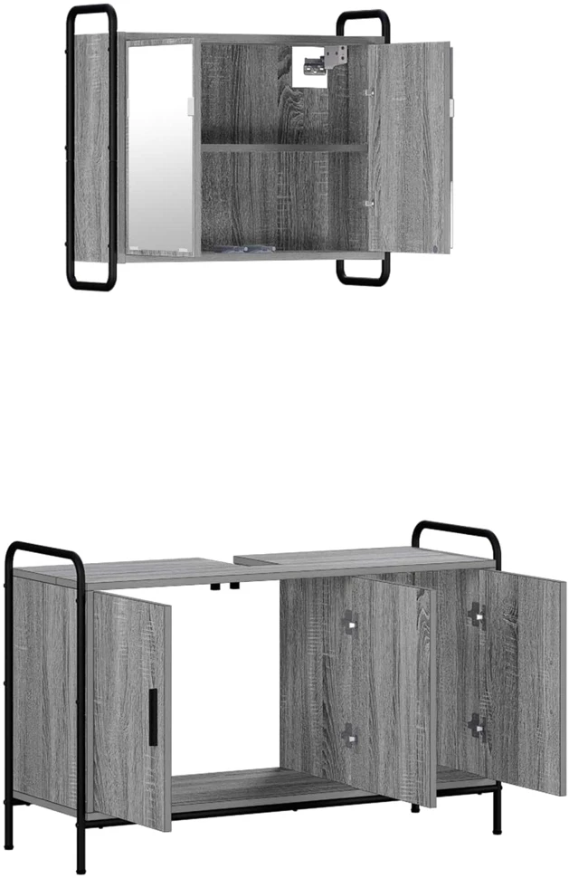 Vonios spintos komplektas 2 vnt. Pilka Sonoma 65,5 x 34 x 61 cm