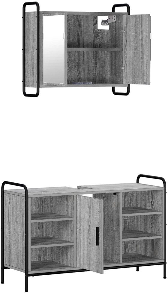 Vonios spintos komplektas 2 vnt. Pilka Sonoma 65,5 x 34 x 61 cm