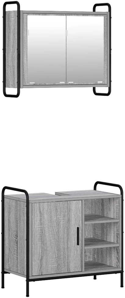Vonios spintos komplektas 2 vnt. Pilka Sonoma 65,5 x 34 x 61 cm