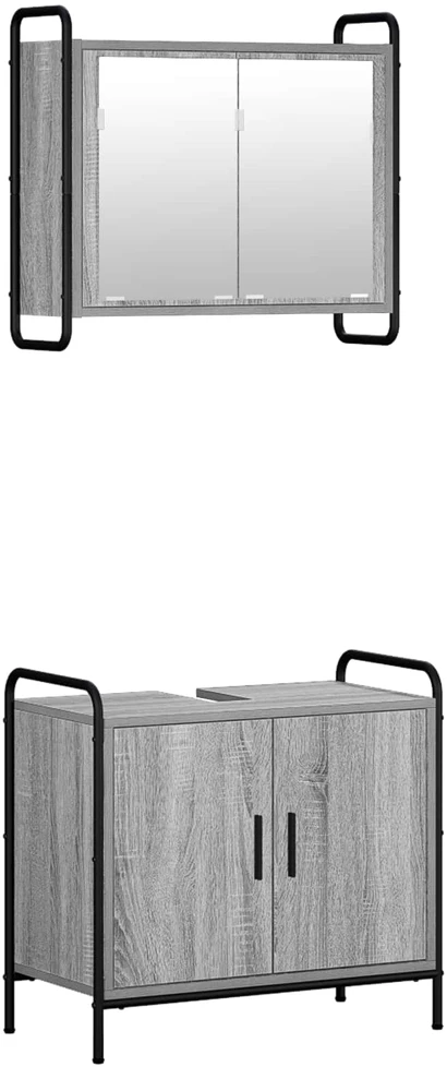 Vonios spintos komplektas 2 vnt. Pilka Sonoma 65,5 x 34 x 61 cm
