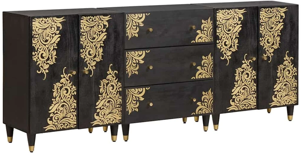 Vonios spintos komplektas 3 vnt. 180 x 33 x 75 cm Juoda