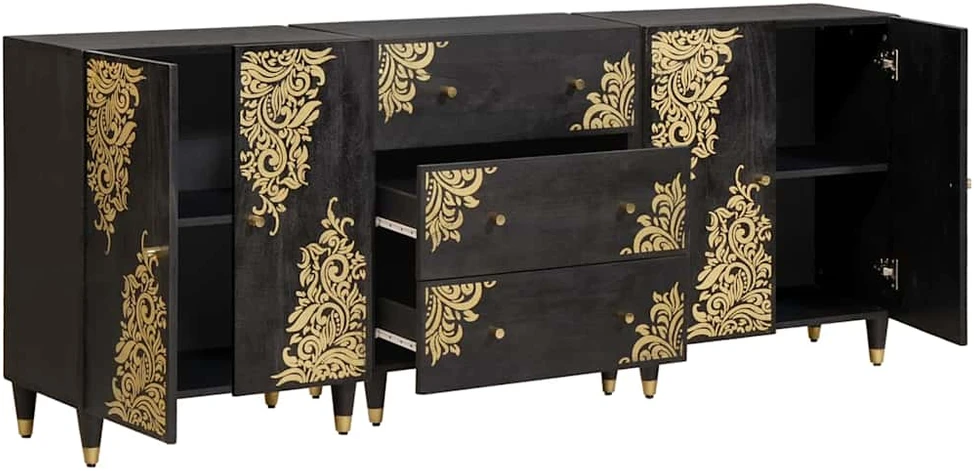 Vonios spintos komplektas 3 vnt. 180 x 33 x 75 cm Juoda