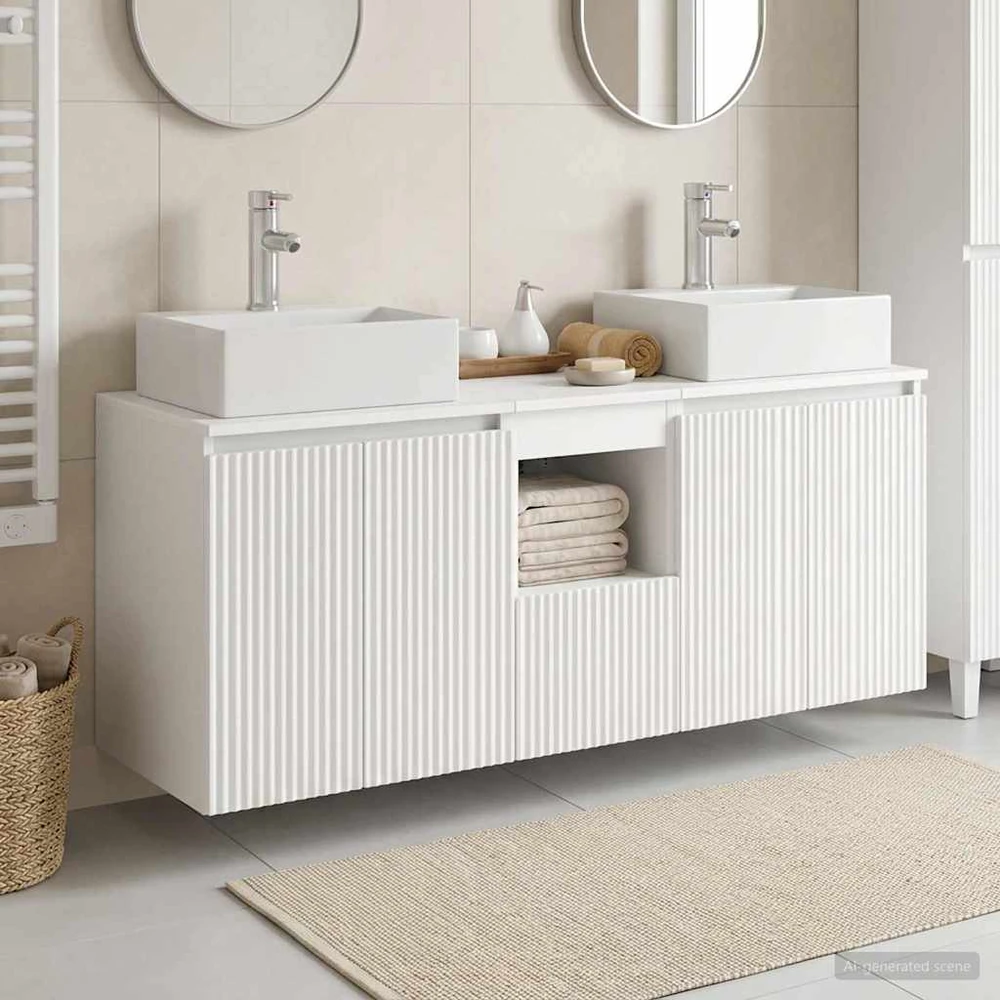 Vonios spintos komplektas 3 vnt. Balta 129 x 41 x 79,5 cm