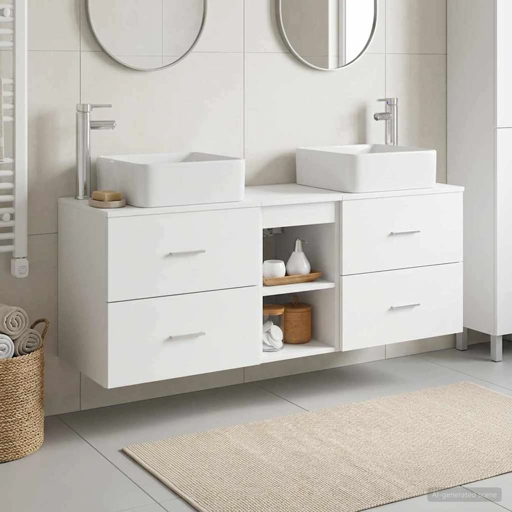 Vonios spintos komplektas 3 vnt. Balta 129 x 41 x 80 cm