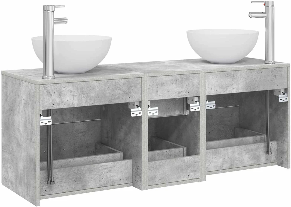 Vonios spintos komplektas 3 vnt. Betono pilka 129 x 35 x 80 cm