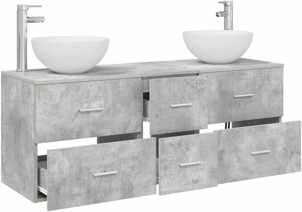 Vonios spintos komplektas 3 vnt. Betono pilka 129 x 35 x 80 cm