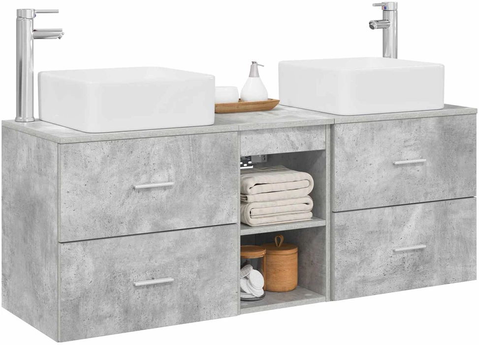 Vonios spintos komplektas 3 vnt. Betono pilka 129 x 41 x 80 cm